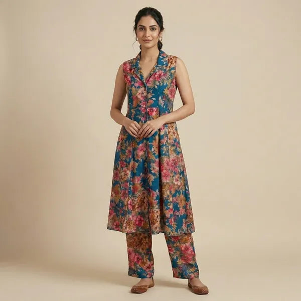Multicolour Masleen Printed Kurti Set