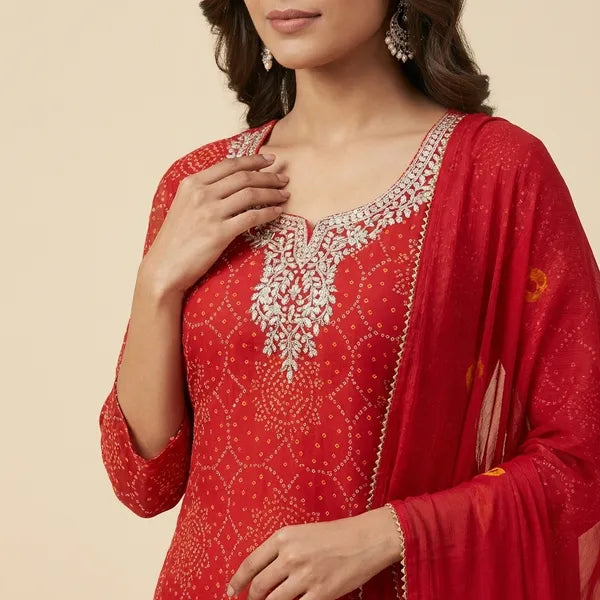Red Georgette Embroidered