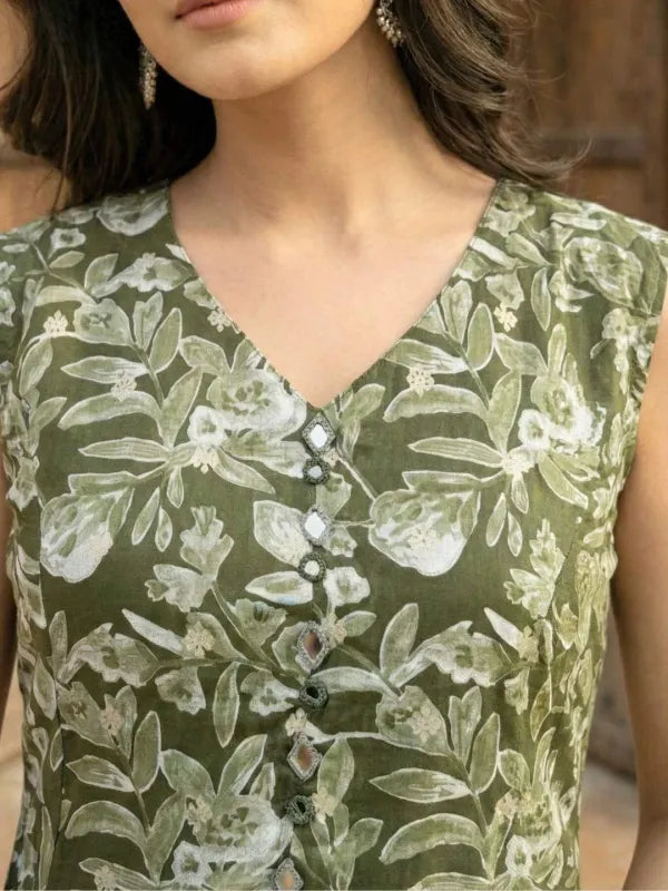 Green Masleen Printed Co Ord Set