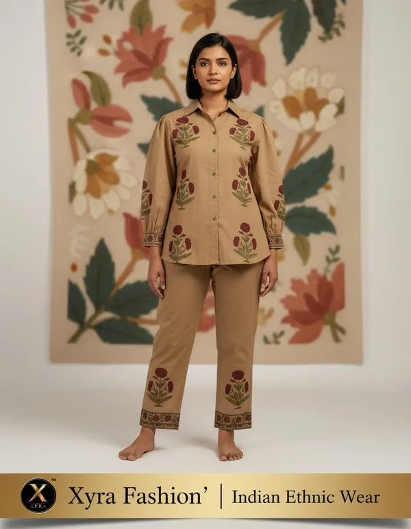 Beige Cotton Embroidered Kurta