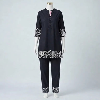 Navy Blue Cotton Blend Printed Coordset