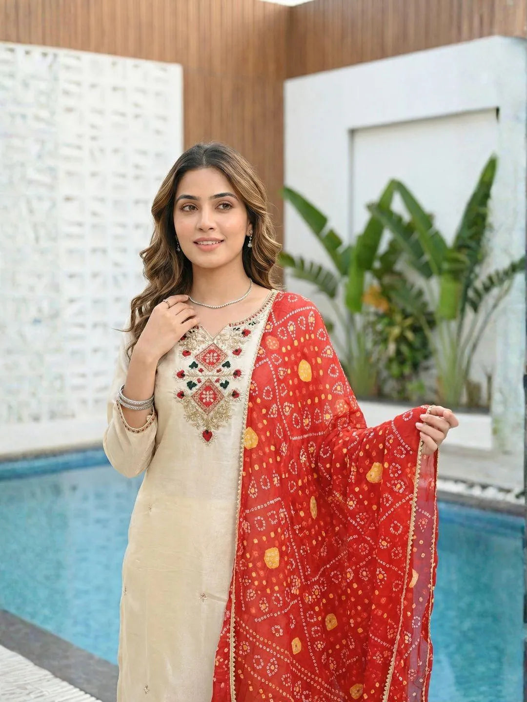 Suit With Jaipuri Dupatta