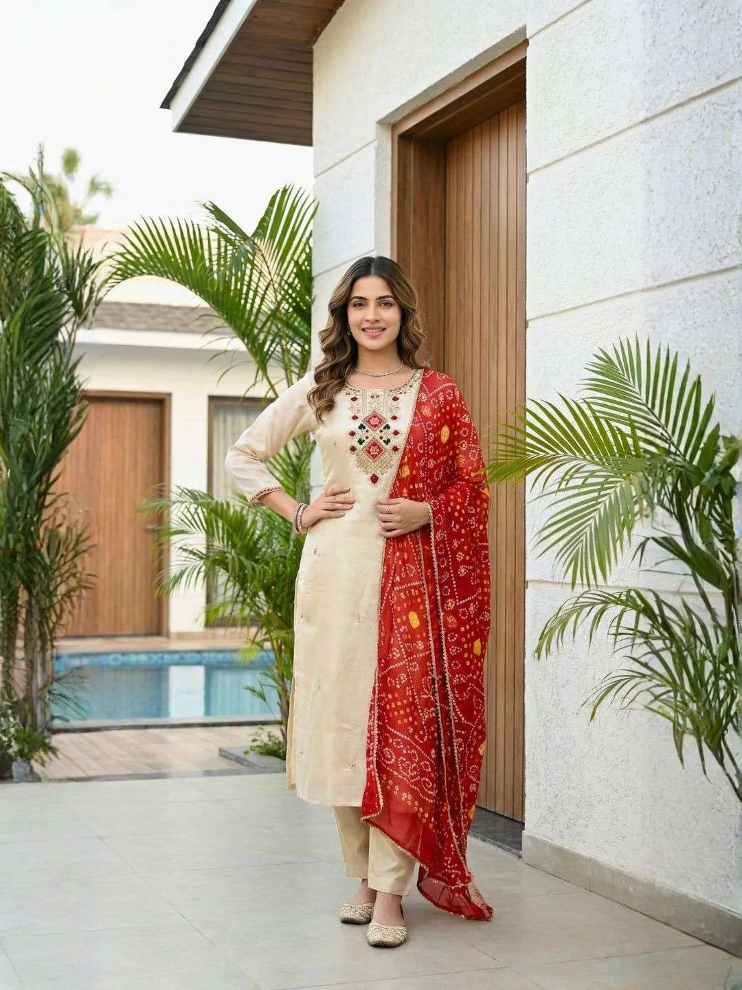 Suit With Jaipuri Dupatta