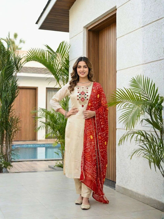 Suit With Jaipuri Dupatta