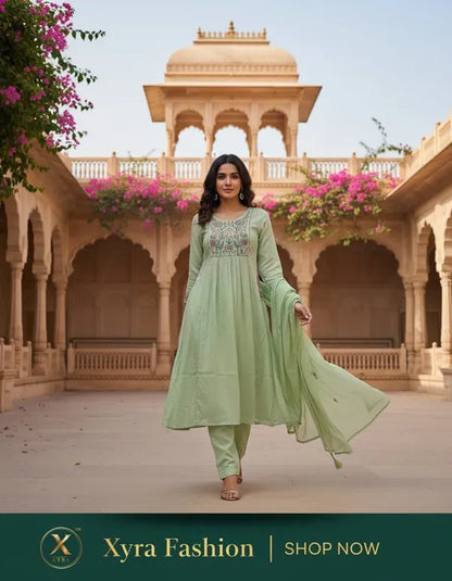 Mint Green Mal Cotton Embroidered