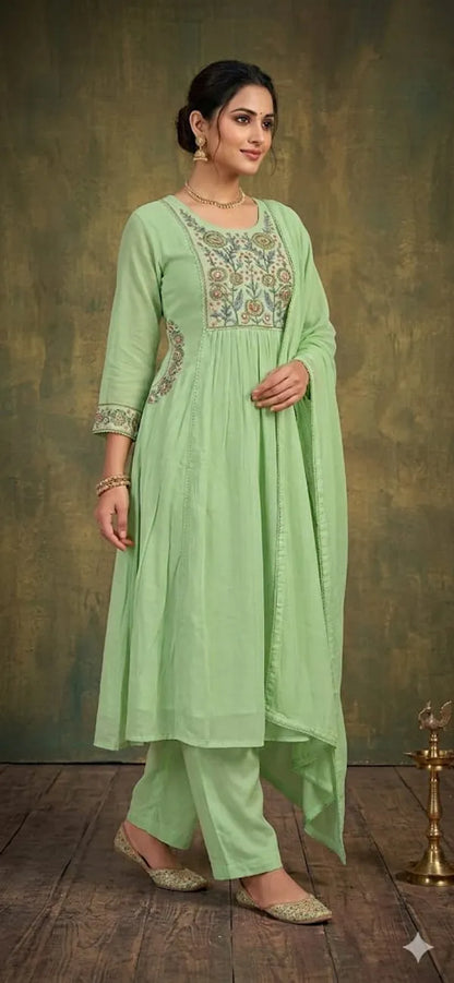 Mint Green Mal Cotton Embroidered