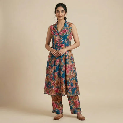 Multicolour Masleen Printed Kurti Set