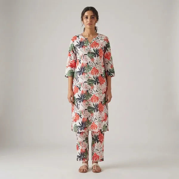 Multi Cotton Blend Printed Coord Set
