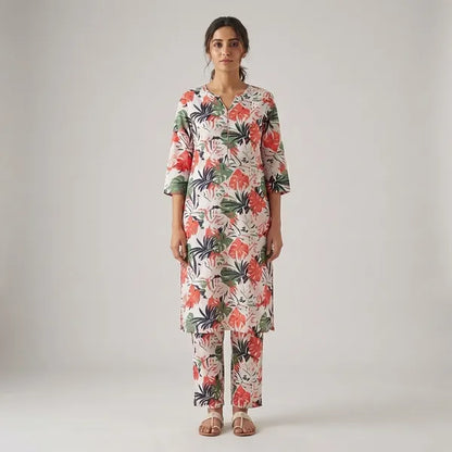Multi Cotton Blend Printed Coord Set