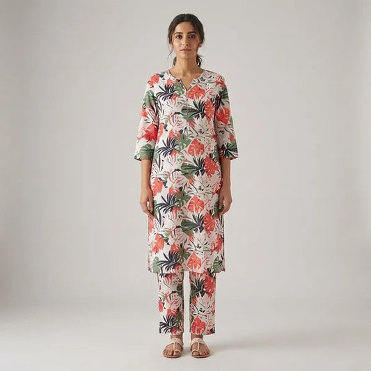 Multi Cotton Blend Printed Coord Set