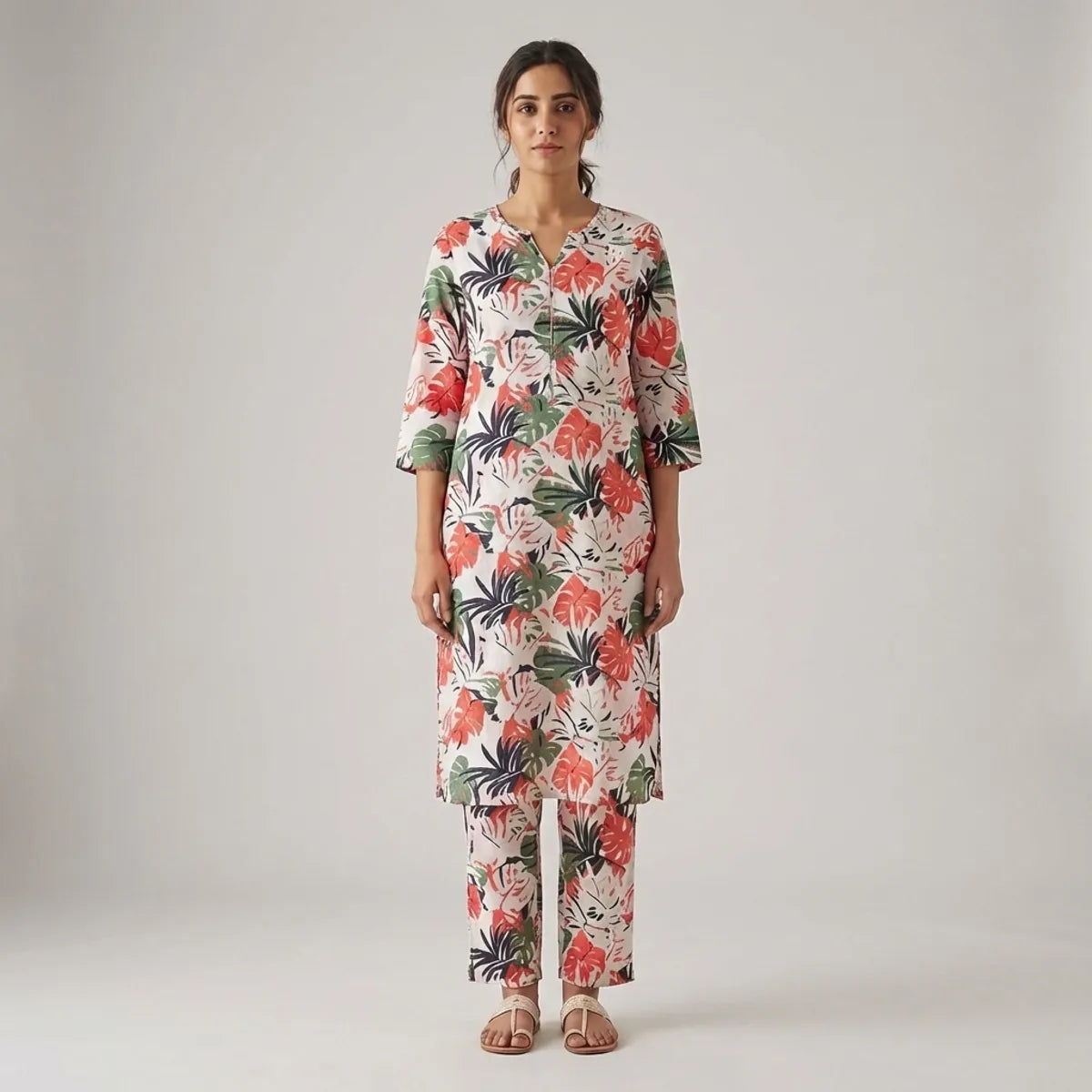 Multi Cotton Blend Printed Coord Set