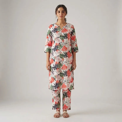 Multi Cotton Blend Printed Coord Set
