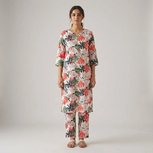 Multi Cotton Blend Printed Coord Set