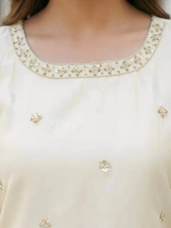 White And Purple Georgette Embroidered