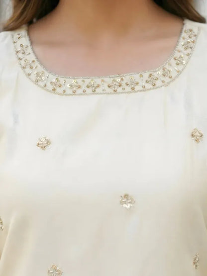 White And Purple Georgette Embroidered