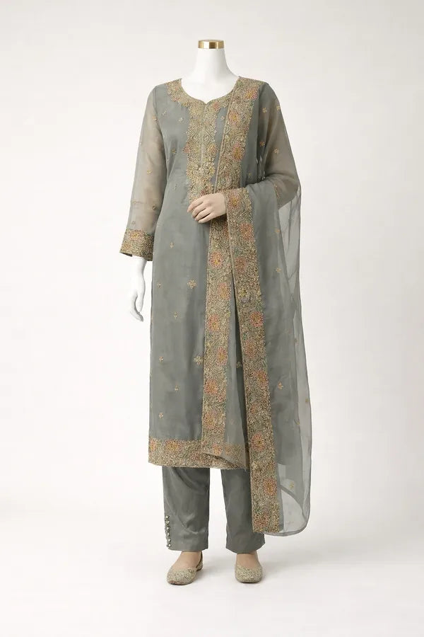 Green Chanderi Silk Embroidered