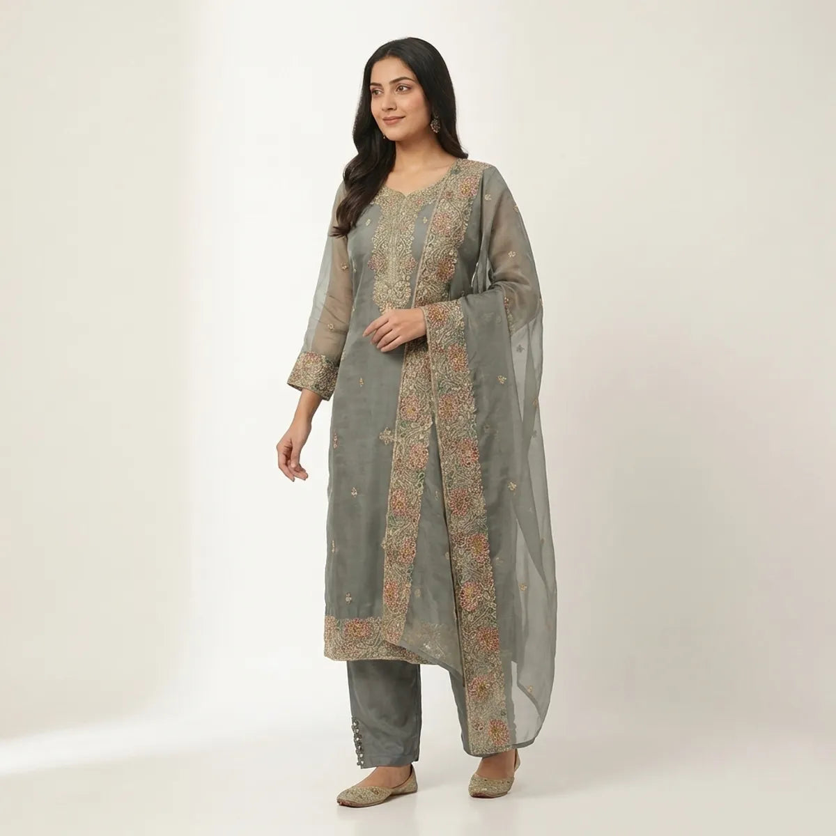 Green Chanderi Silk Embroidered
