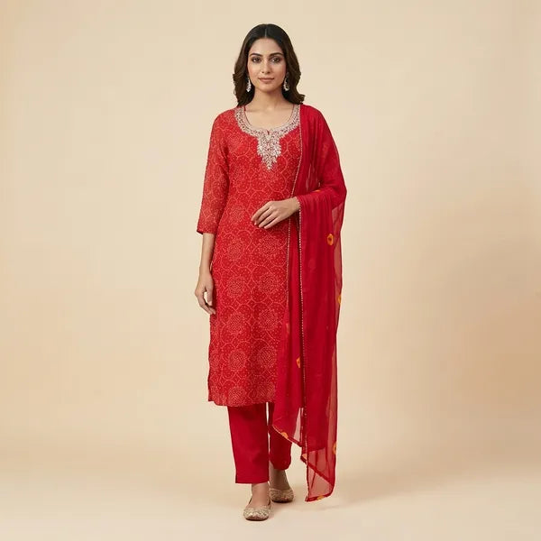 Red Georgette Embroidered