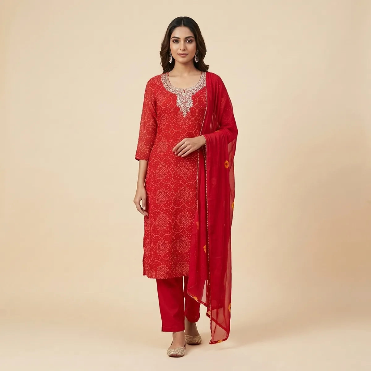 Red Georgette Embroidered