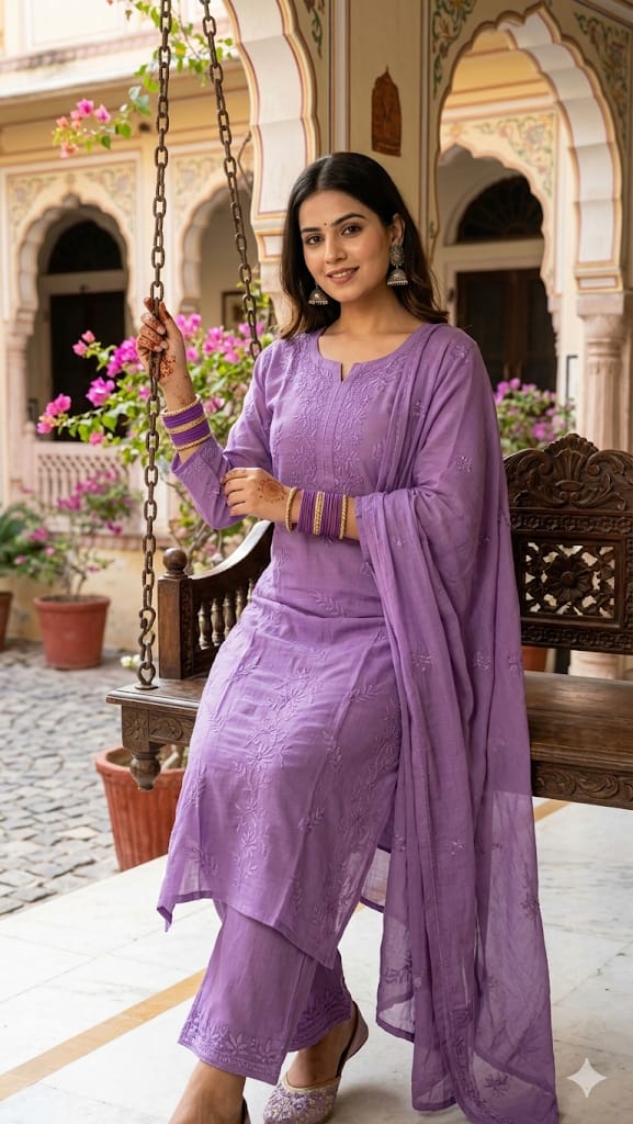 Purple Chikankari  Kurti