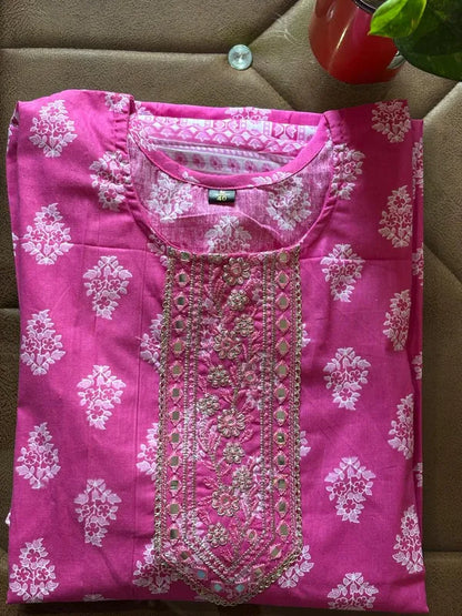 Pink Printed Kurta Set With Embroidery