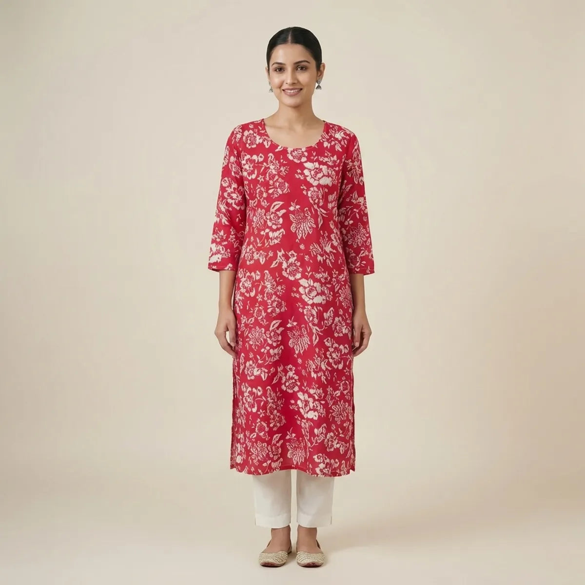 Red Rayon Printed Kurta