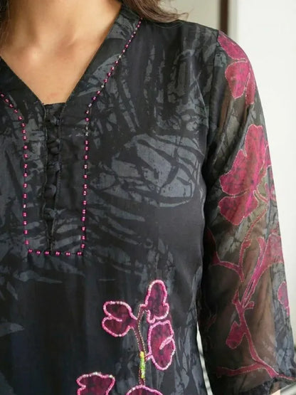 Black Georgette Printed Suit Set