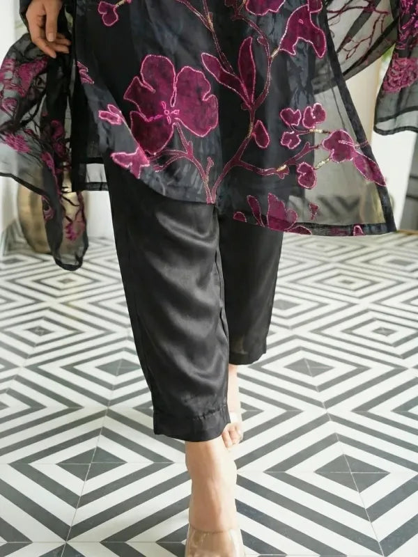 Black Georgette Printed Suit Set