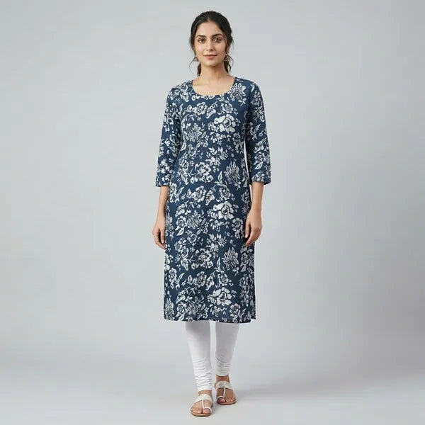 Black Rayon Printed Kurti