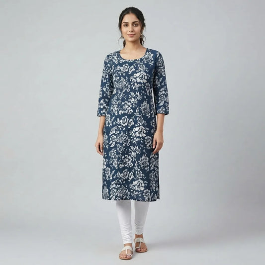 Black Rayon Printed Kurti
