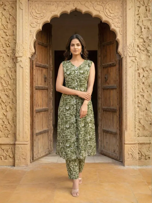 Green Masleen Printed Co Ord Set