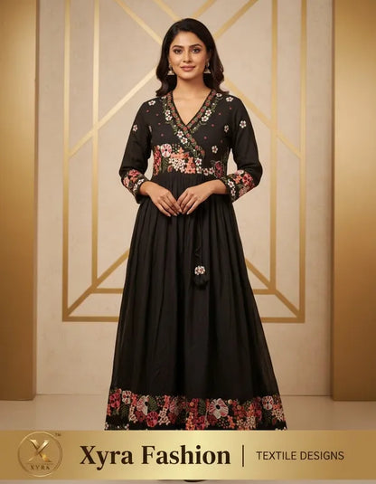 Black Rayon Embroidered Abaya Set