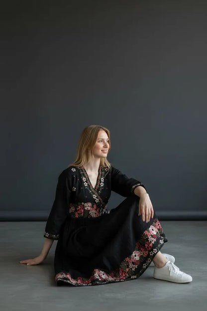 Black Rayon Embroidered Abaya Set