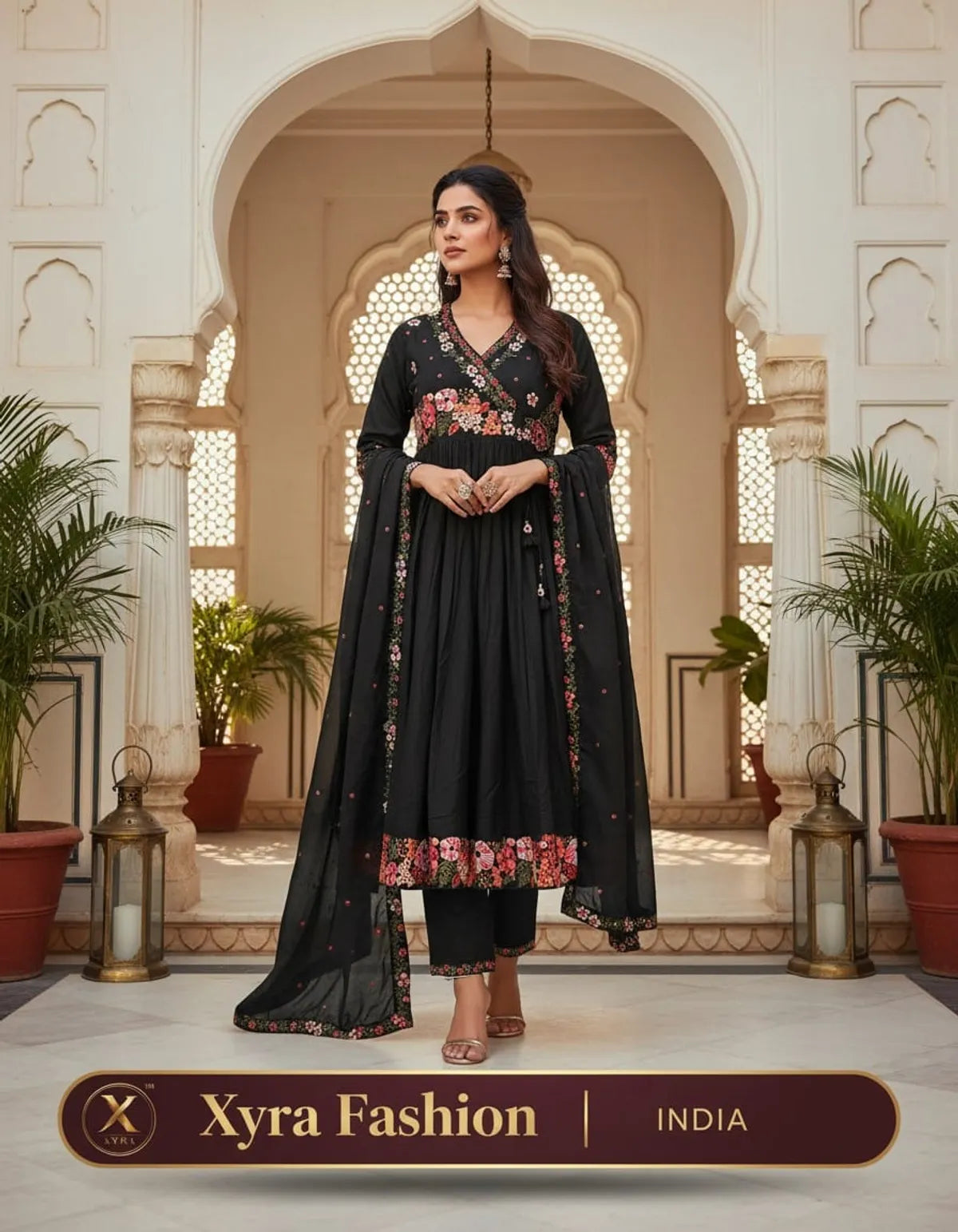 Black Rayon Embroidered Abaya Set