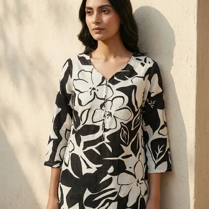 Black And White Cotton Printed Co-ord Set