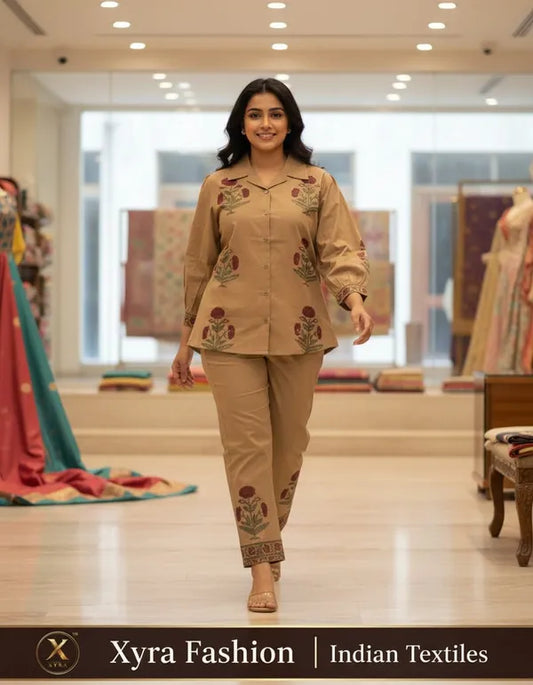 Beige Cotton Embroidered Kurta
