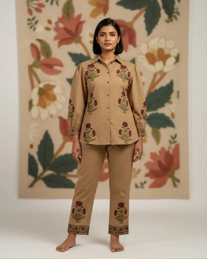 Beige Cotton Embroidered Kurta