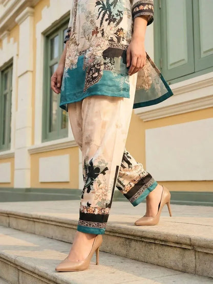 Off White Silk Printed Co Ord Set