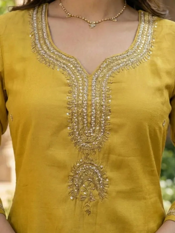 Lemon Chanderi Blend Suit