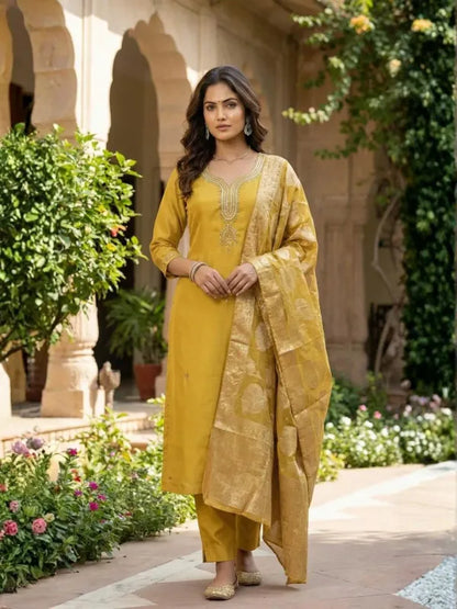 Lemon Chanderi Blend Suit