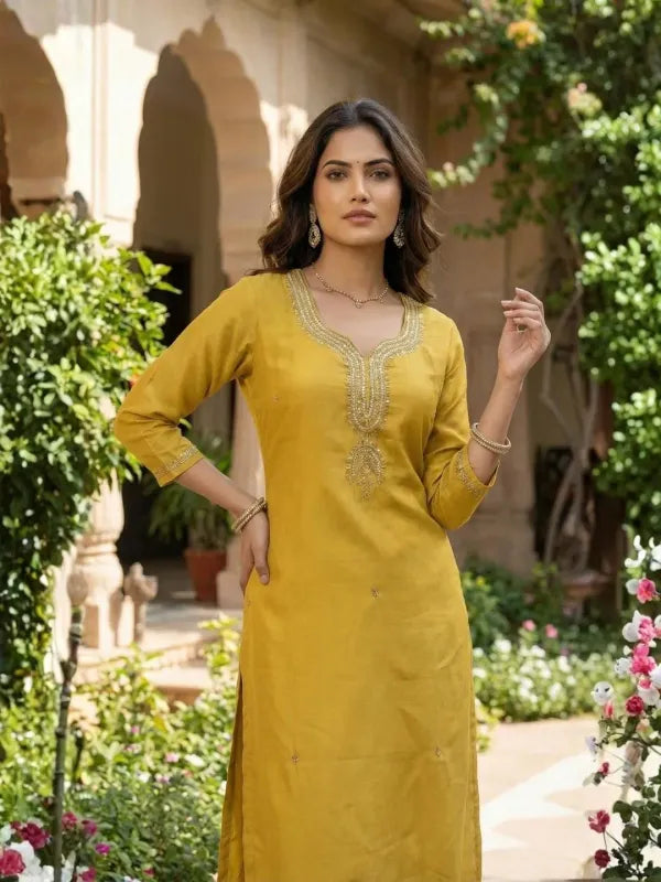 Lemon Chanderi Blend Suit