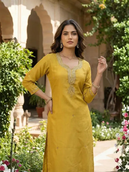Lemon Chanderi Blend Suit